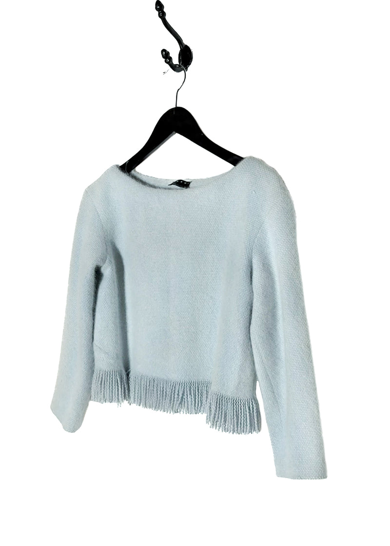 Pull court Marni bleu pâle en cachemire et sablehair à franges