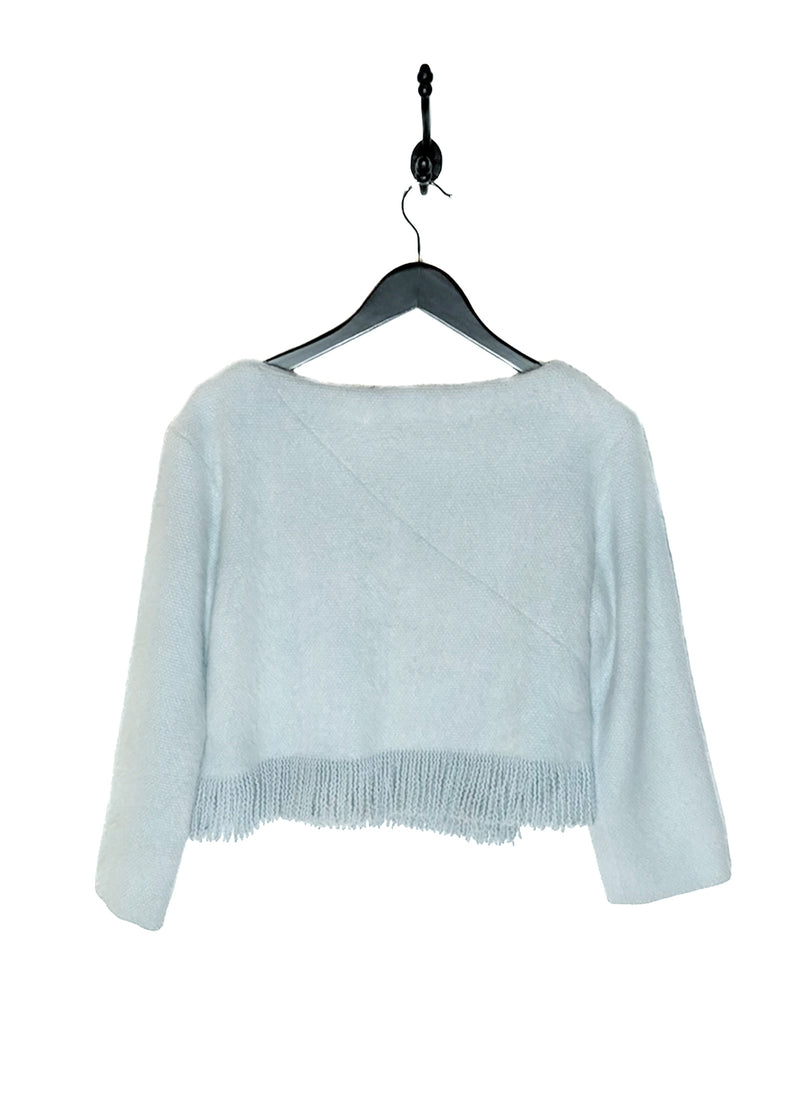 Pull court Marni bleu pâle en cachemire et sablehair à franges