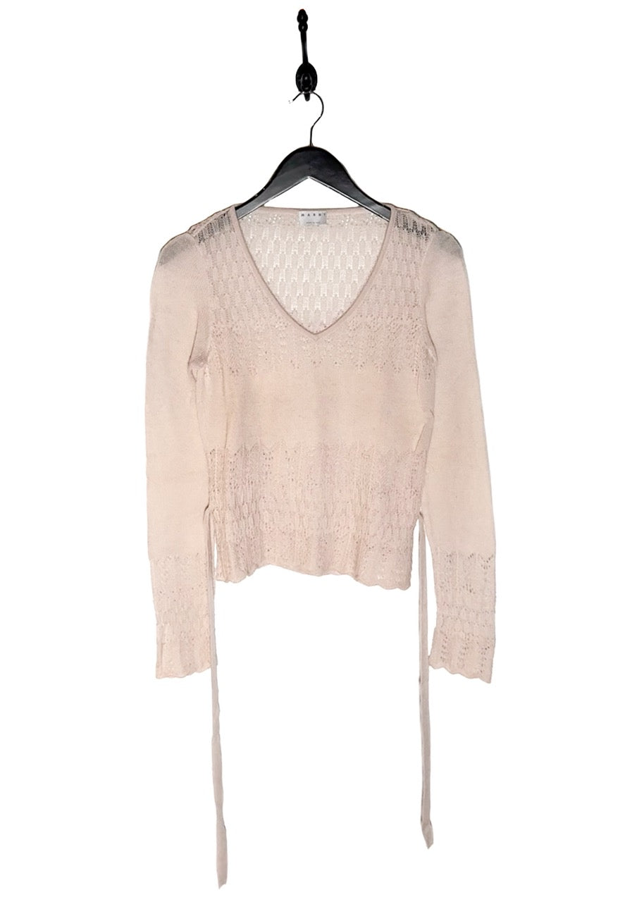 Main photo of Marni Light Pink Pointelle Crochet Light Knit Belted Sweater