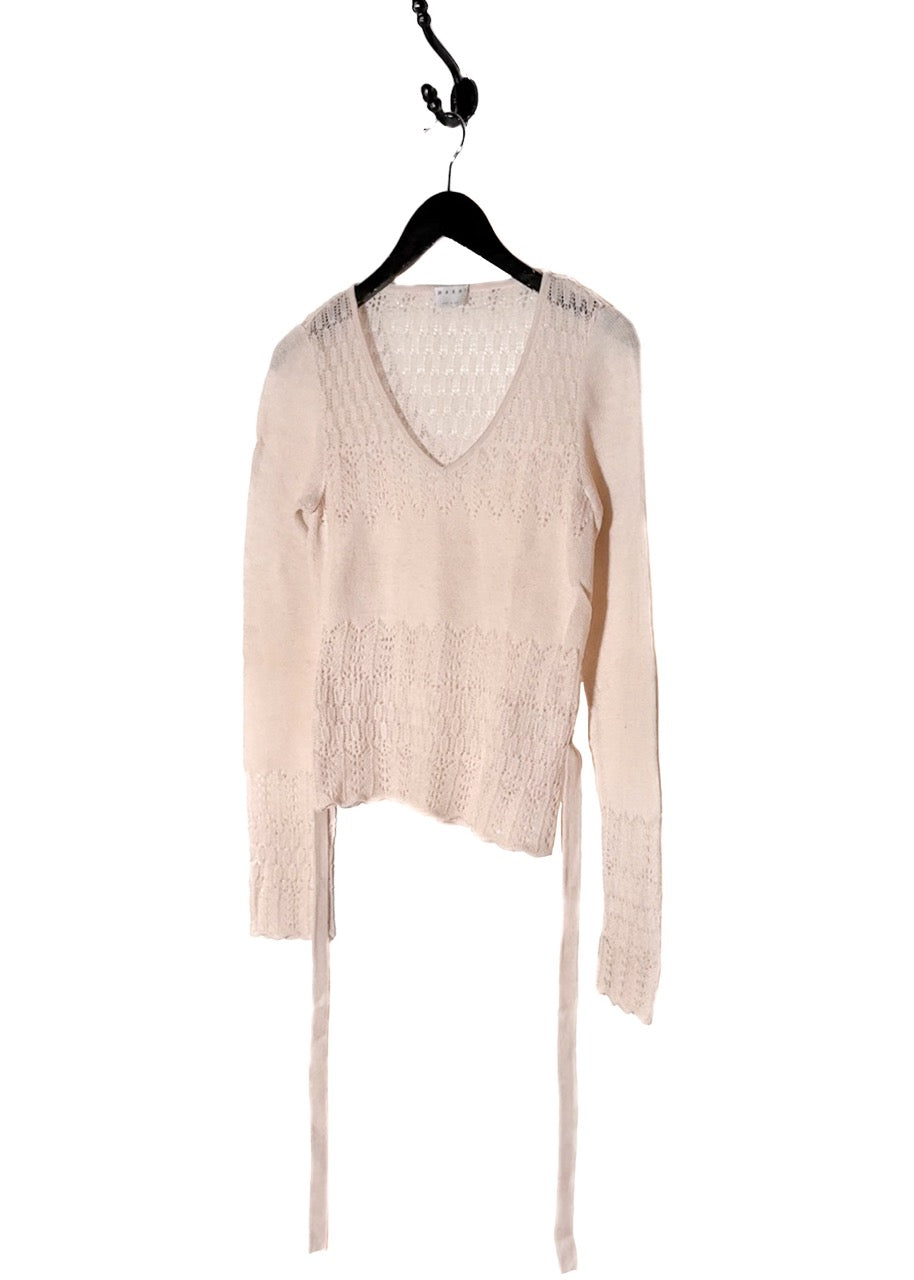 Another angle of Marni Light Pink Pointelle Crochet Light Knit Belted Sweater