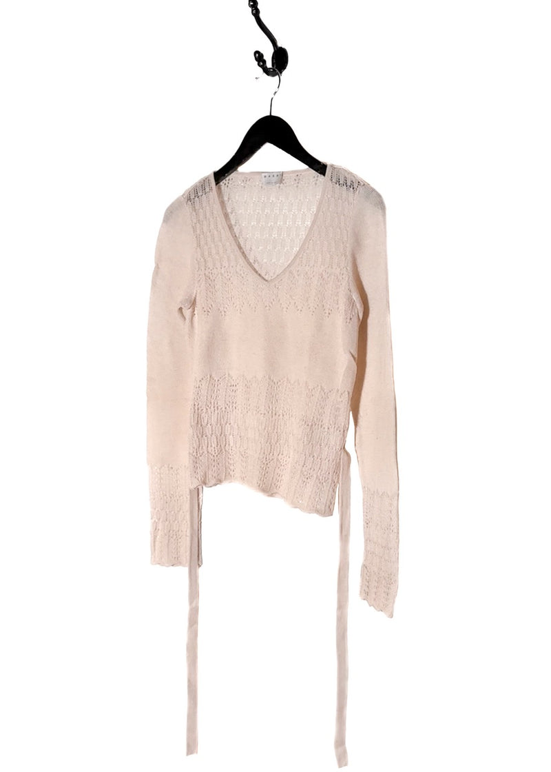 Another angle of Marni Light Pink Pointelle Crochet Light Knit Belted Sweater