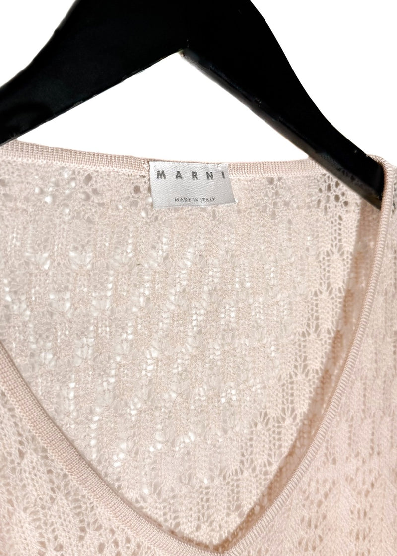 Brand label of Marni Light Pink Pointelle Crochet Light Knit Belted Sweater