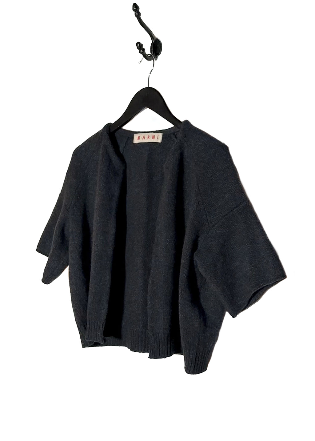 Front side of Marni Charcoal Navy Melange Open Bolero Knit Sweater