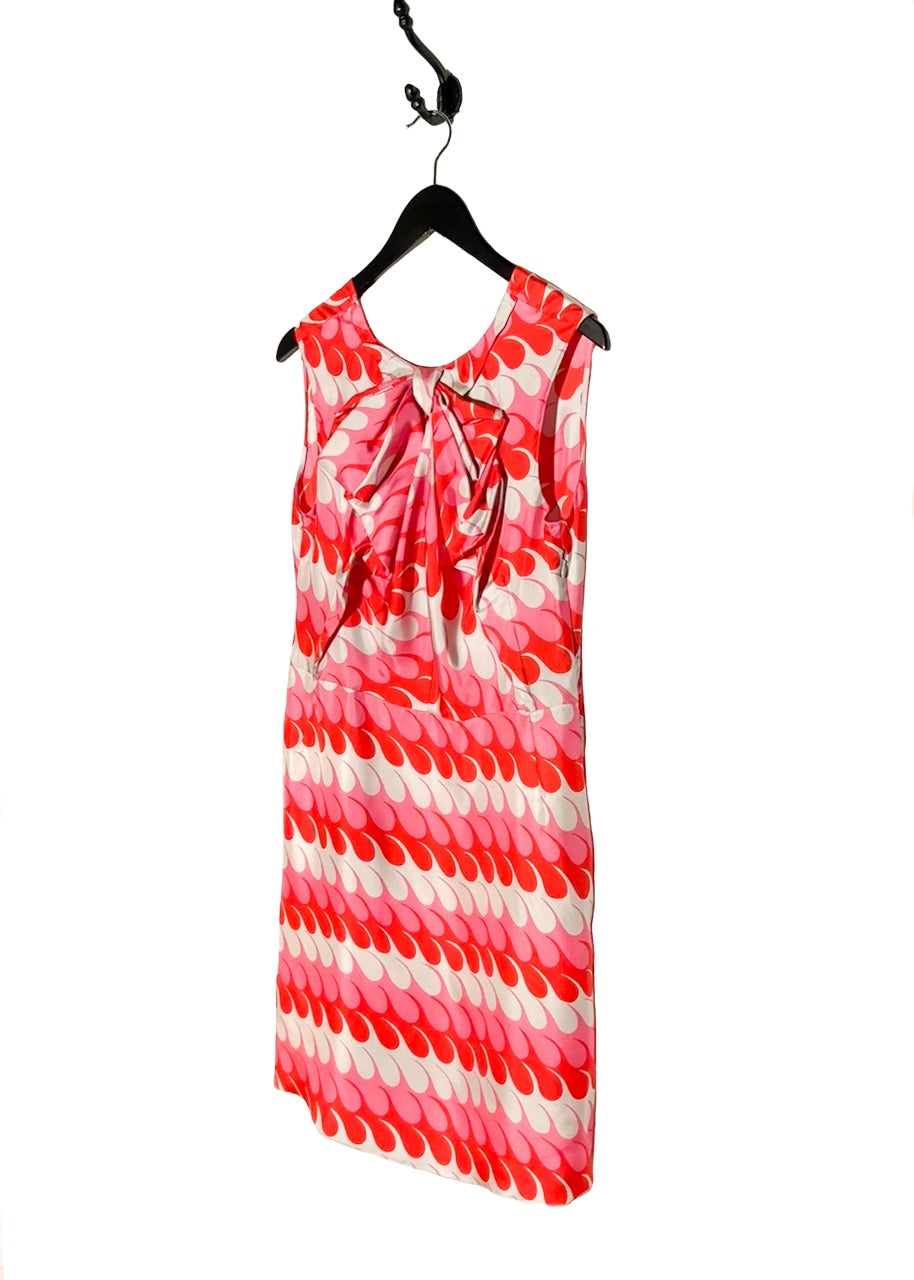 Side front view of Marni Pink Red Silk Bow Sleeveless Dress