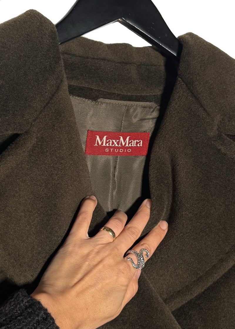 MaxMara Studio Gelada Khaki Brown Wool Peacoat