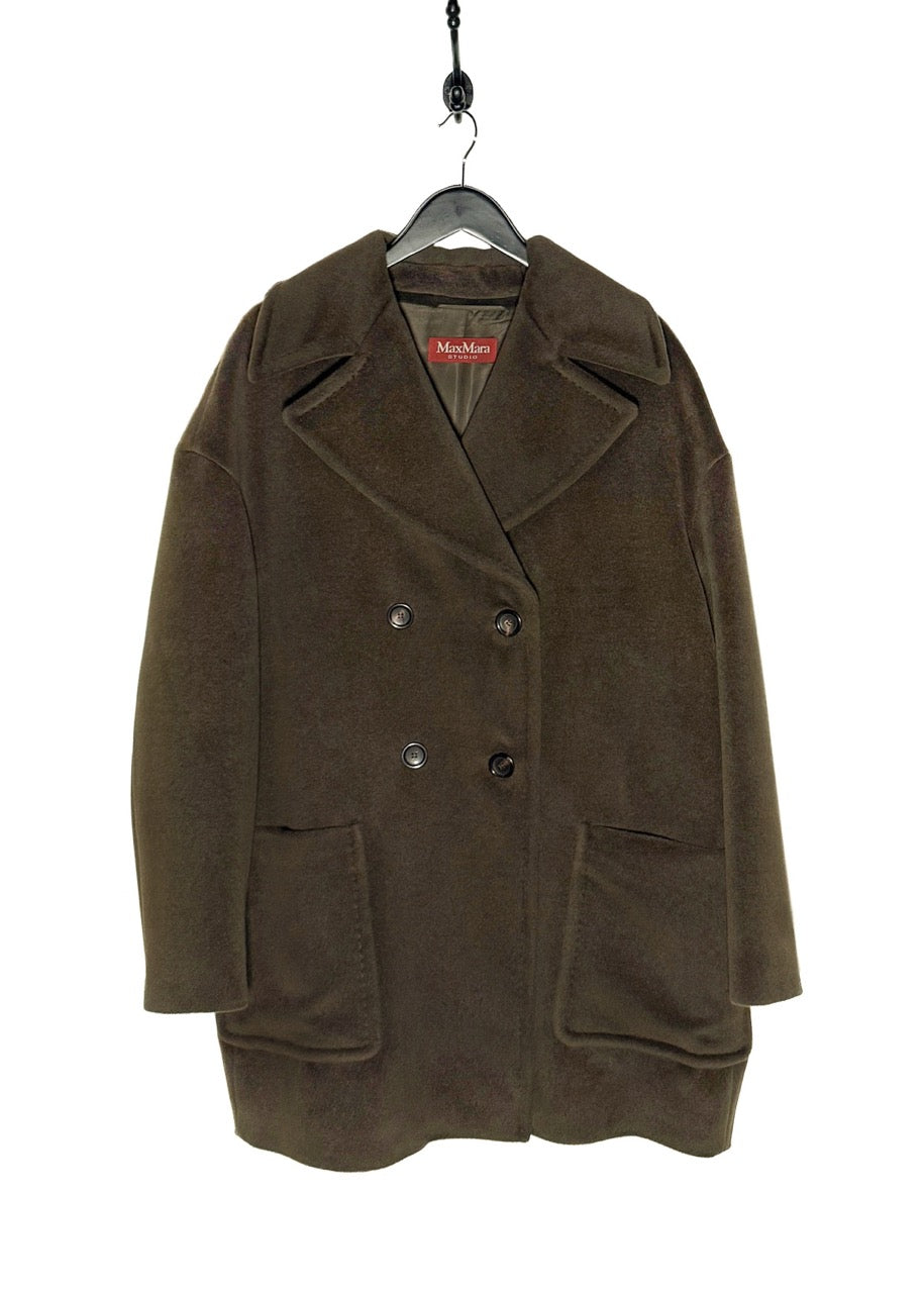 MaxMara Studio Gelada Khaki Brown Wool Peacoat