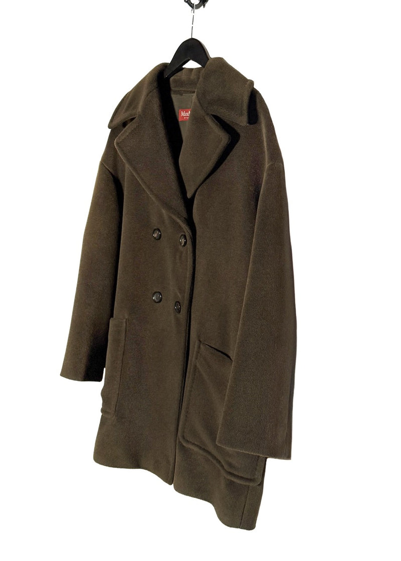 MaxMara Studio Gelada Khaki Brown Wool Peacoat