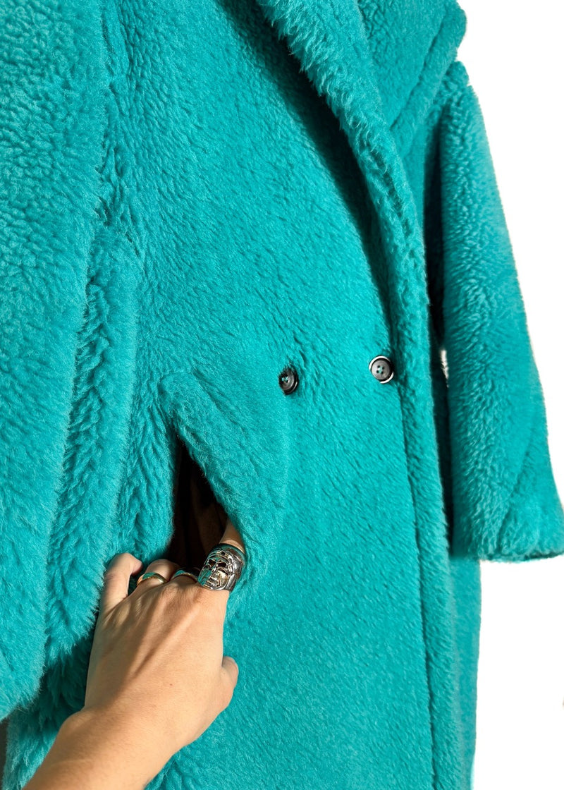 One pocket of MaxMara Turquoise Teddy Bear Icon Alpaca Blend Coat