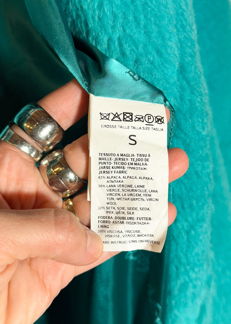 Care, size and material label of MaxMara Turquoise Teddy Bear Icon Alpaca Blend Coat