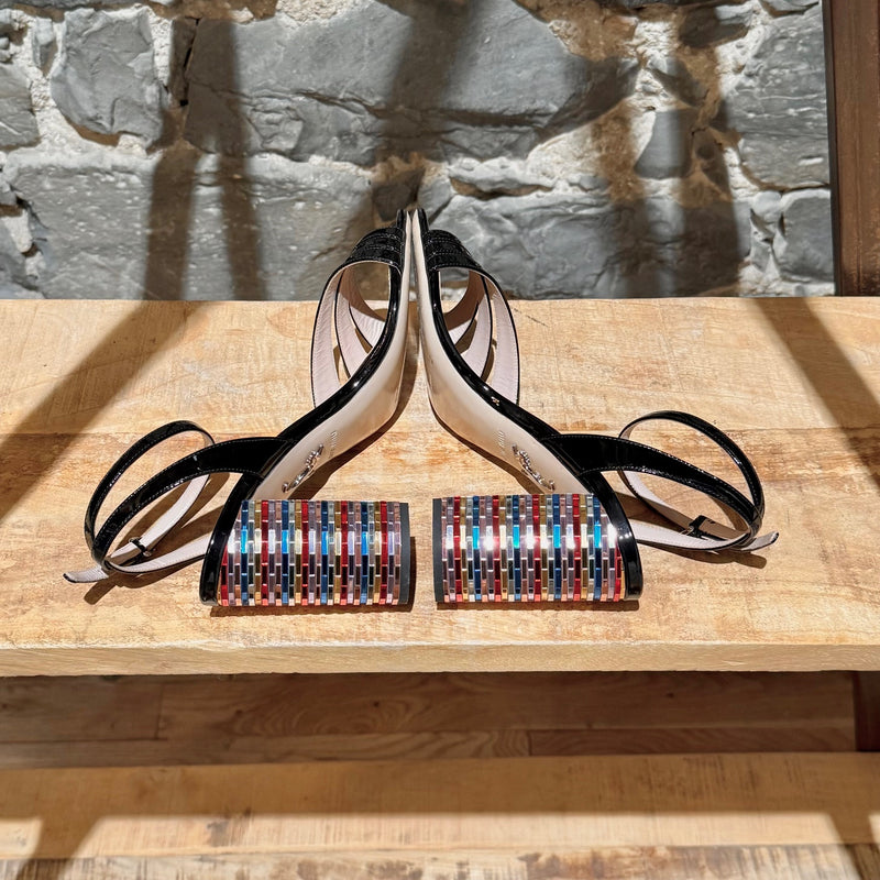 Miu Miu Black Patent Multicolour Heel Sandals
