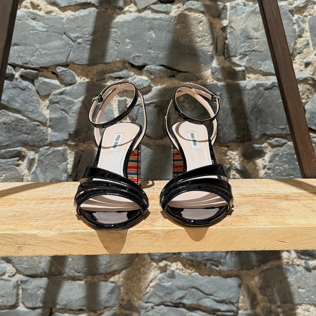 Miu Miu Black Patent Multicolour Heel Sandals