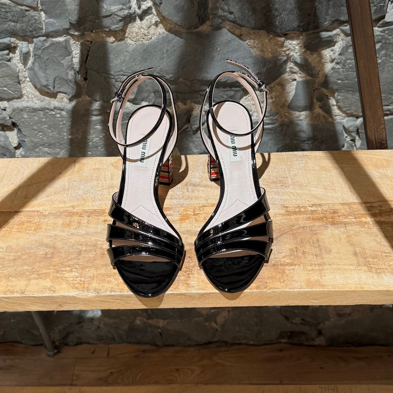 Miu Miu Black Patent Multicolour Heel Sandals