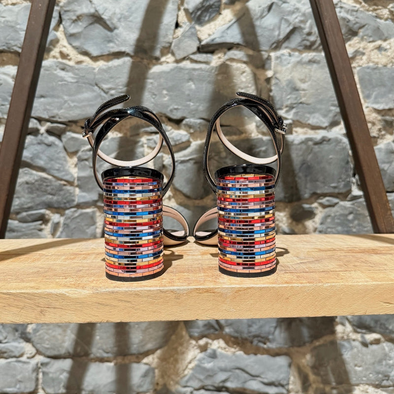 Miu Miu Black Patent Multicolour Heel Sandals