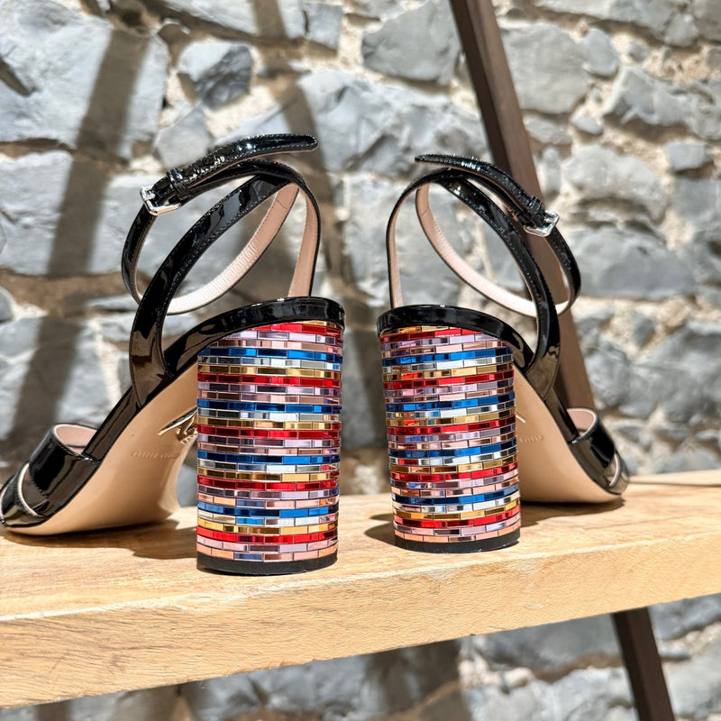 Miu Miu Black Patent Multicolour Heel Sandals