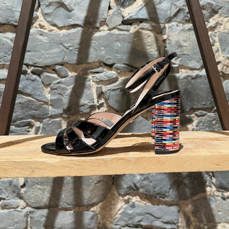 Miu Miu Black Patent Multicolour Heel Sandals