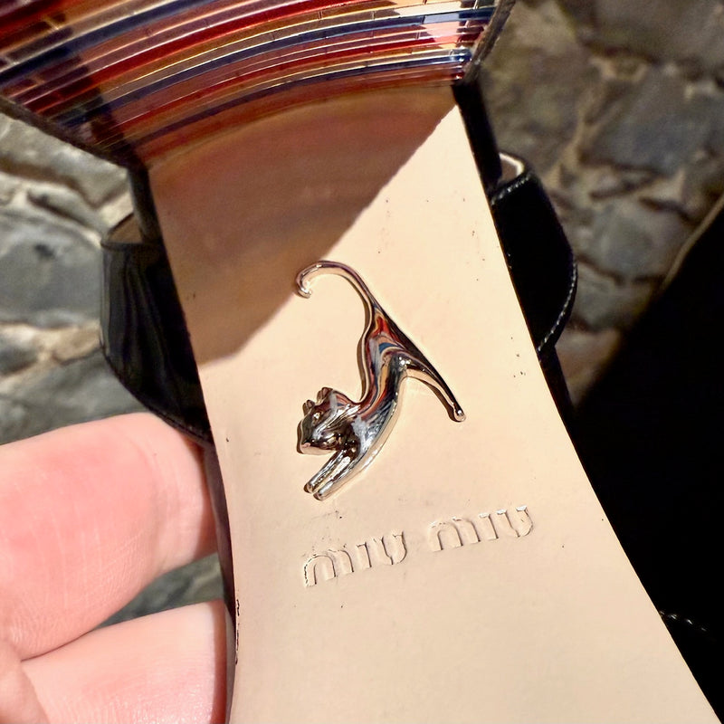 Miu Miu Black Patent Multicolour Heel Sandals