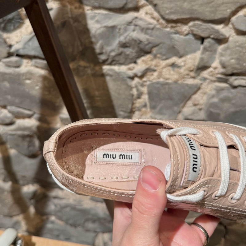 Branded insole of Miu Miu Nude Pink Patent Crystal Cap Top Sneakers