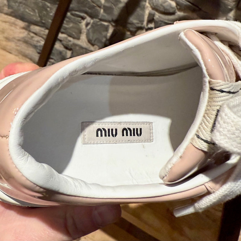 Miu Miu Pink Patent Crystal Heel Platform Sneakers