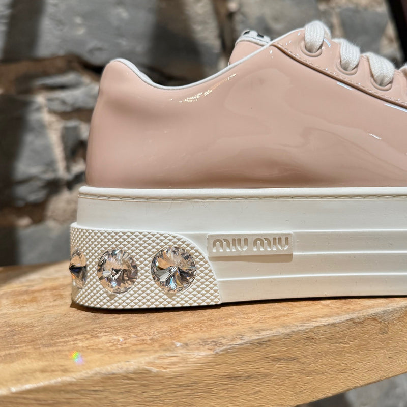 Miu Miu Pink Patent Crystal Heel Platform Sneakers