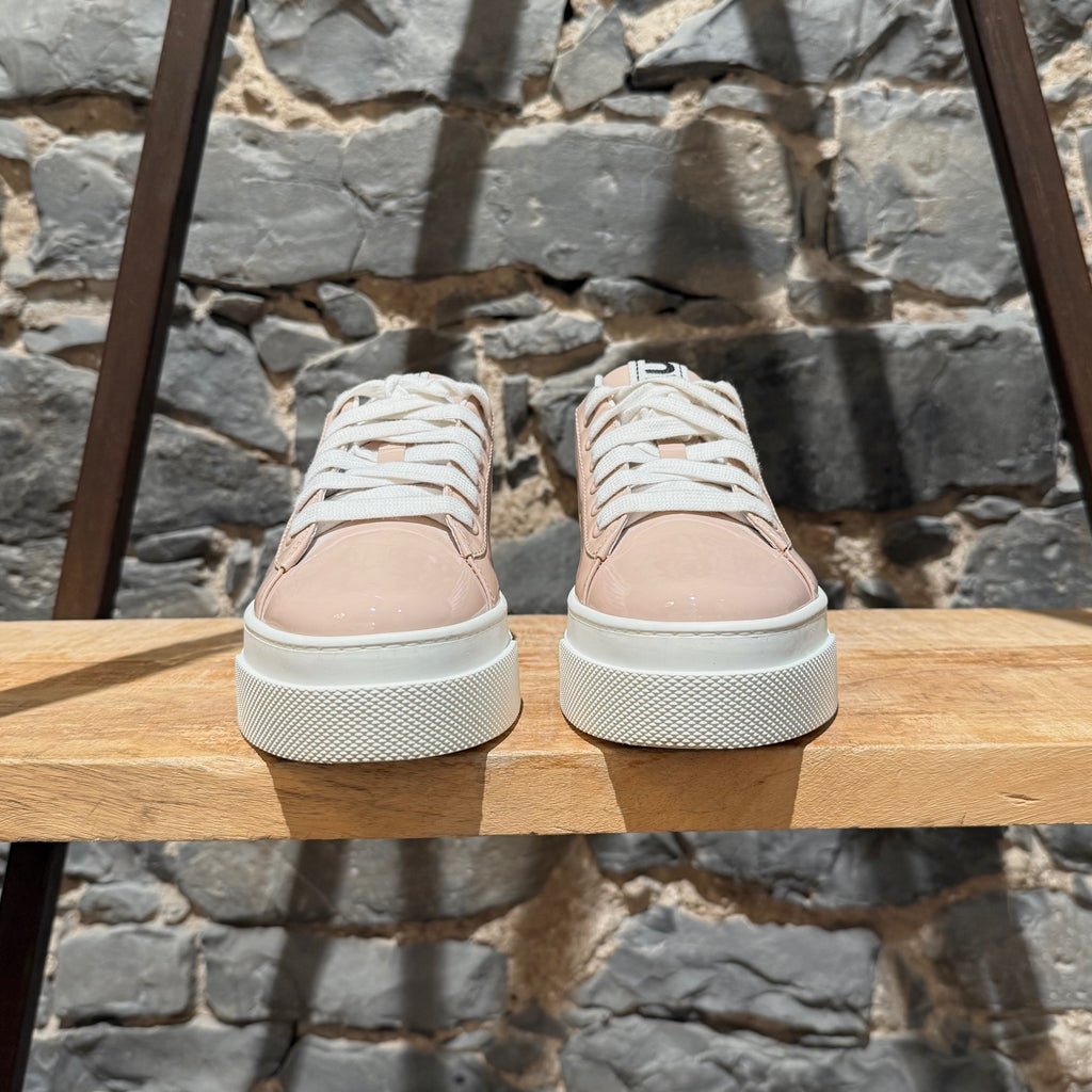 Miu Miu Pink Patent Crystal Heel Platform Sneakers