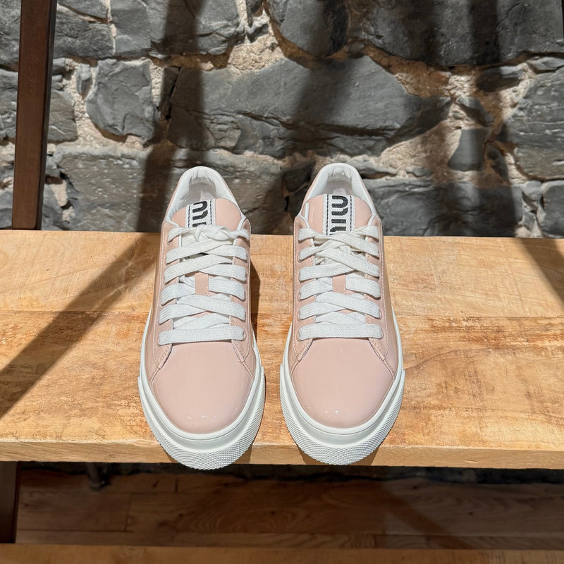 Miu Miu Pink Patent Crystal Heel Platform Sneakers