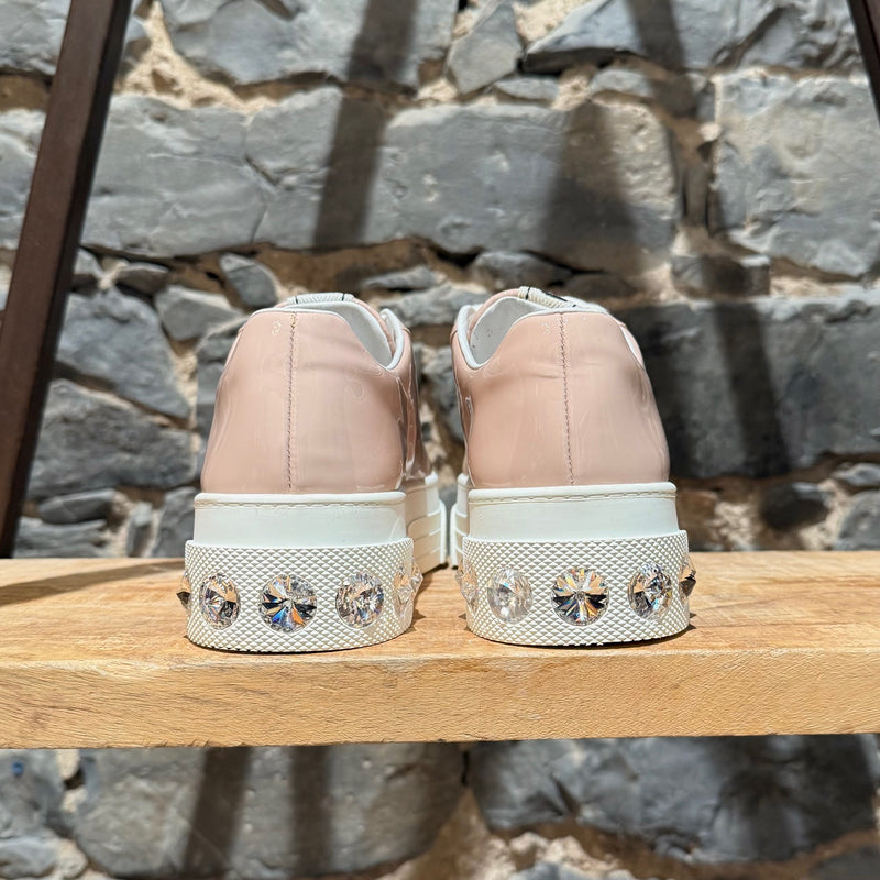 Miu Miu Pink Patent Crystal Heel Platform Sneakers