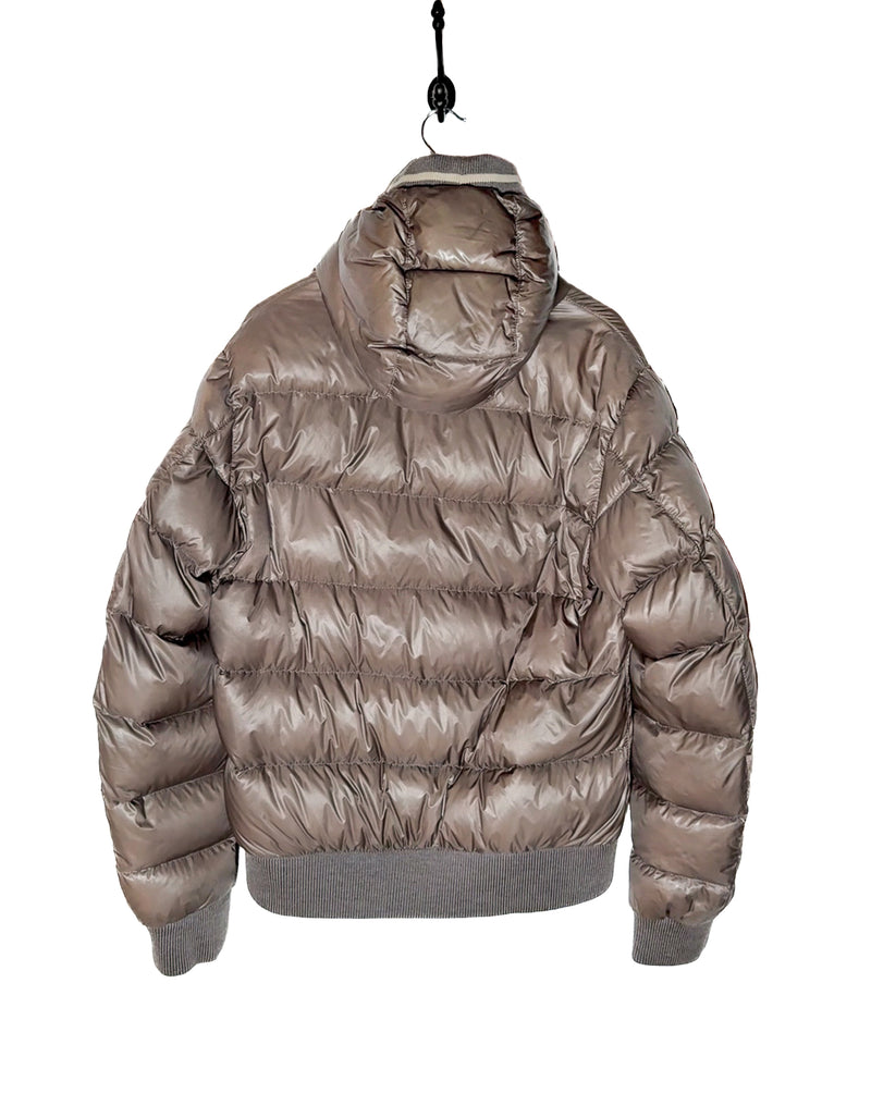 Back of Moncler Cesar Taupe Down Wool Insert Buttoned Jacket