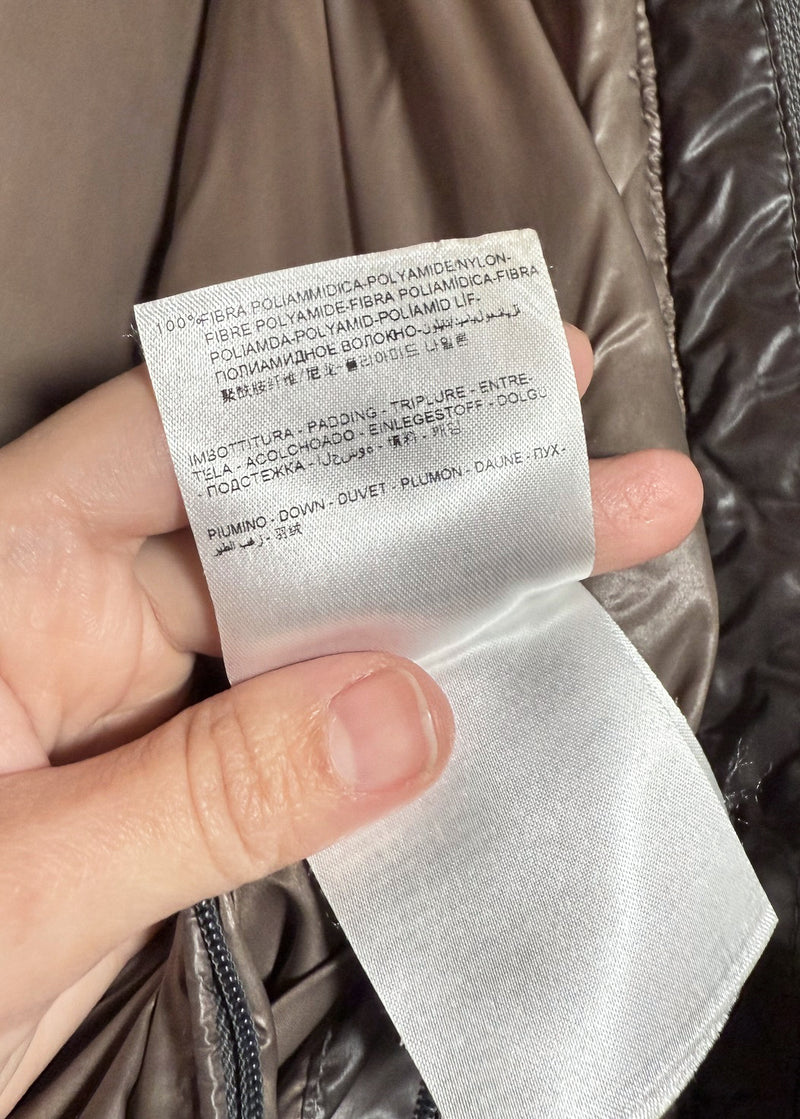 Material label of Moncler Cesar Taupe Down Wool Insert Buttoned Jacket