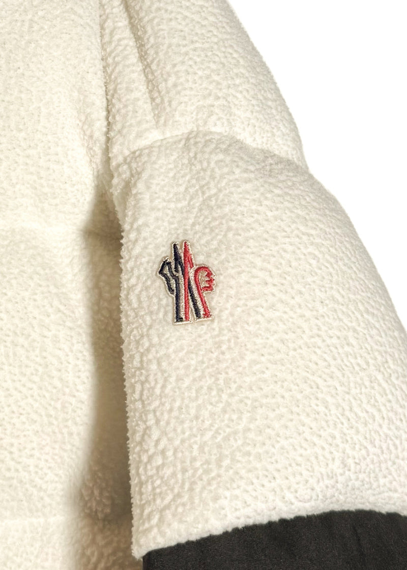 Brand detail on Moncler Grenoble Ivory Fleece Maglia Cardigan Puffer Coat