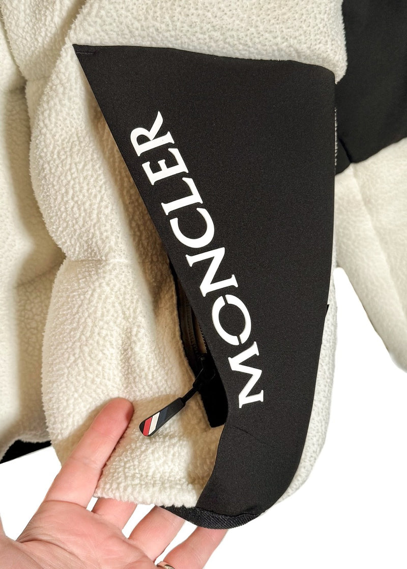 Sleeve of Moncler Grenoble Ivory Fleece Maglia Cardigan Puffer Coat