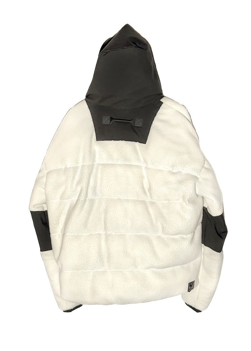 Back view of Moncler Grenoble Ivory Fleece Maglia Cardigan Puffer Coat