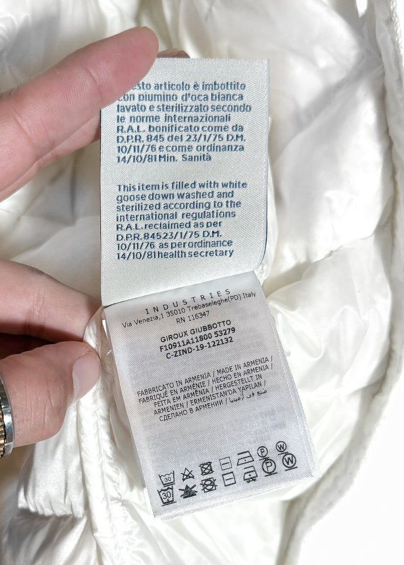 Care label of Moncler Ivory Giroux Light Down Jacket