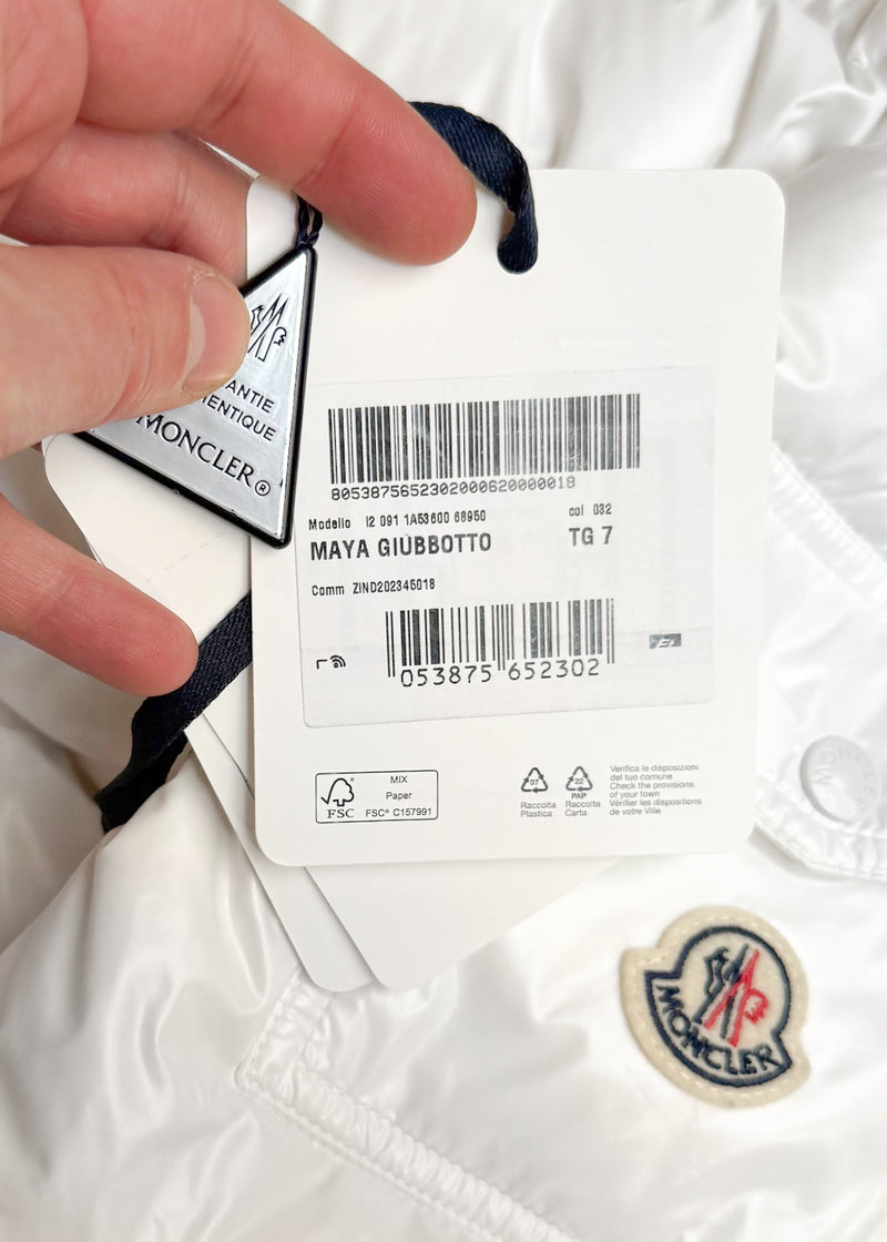 Price tag of Moncler White Maya Down Puffer Coat