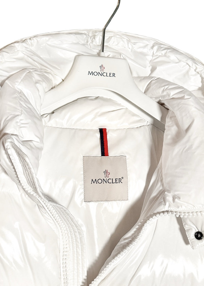 Collar area of Moncler White Maya Down Puffer Coat