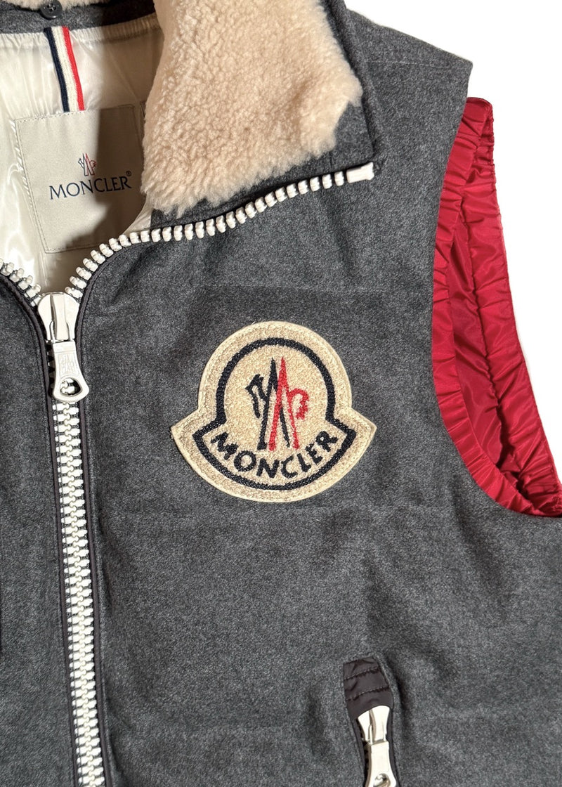 Brand patch on Moncler X Ami Bastien Grey Flannel Shearling Collar Down Vest