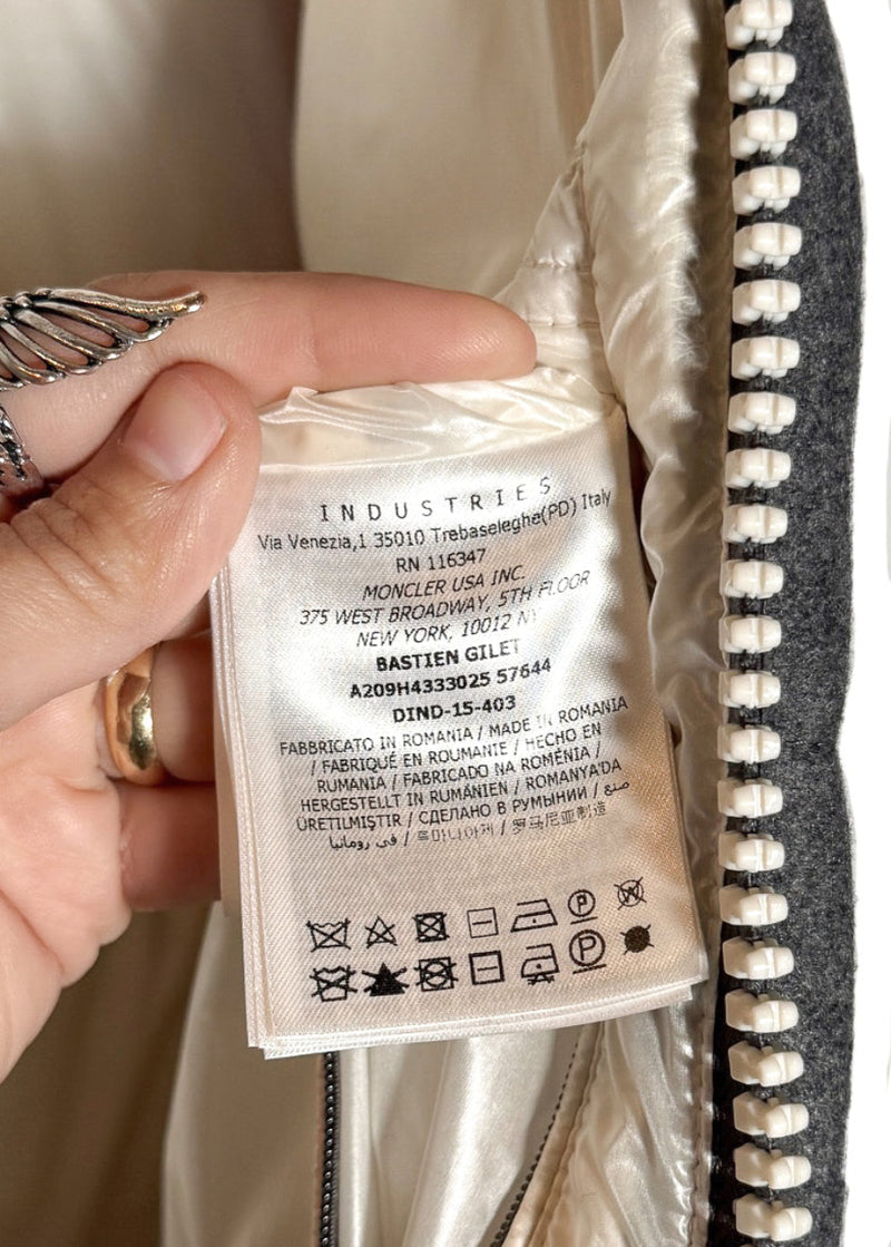 Labels of Moncler X Ami Bastien Grey Flannel Shearling Collar Down Vest