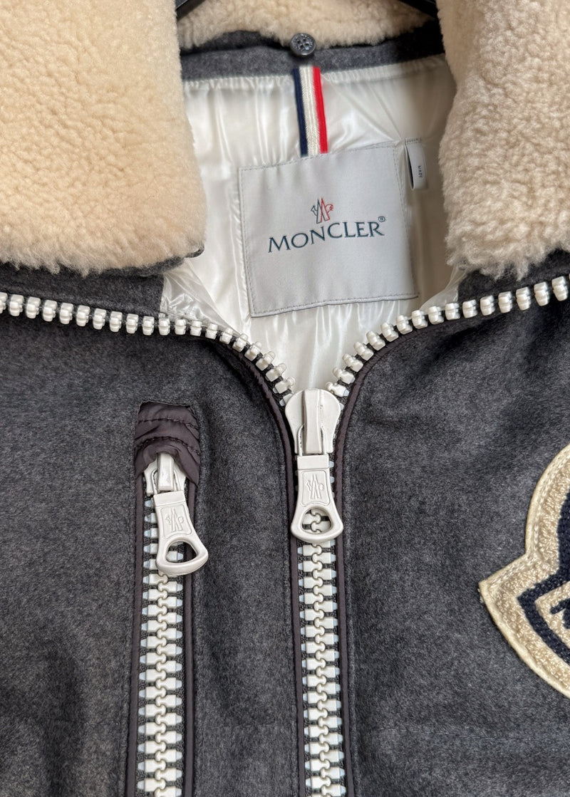 Collar area of Moncler X Ami Bastien Grey Flannel Shearling Collar Down Vest