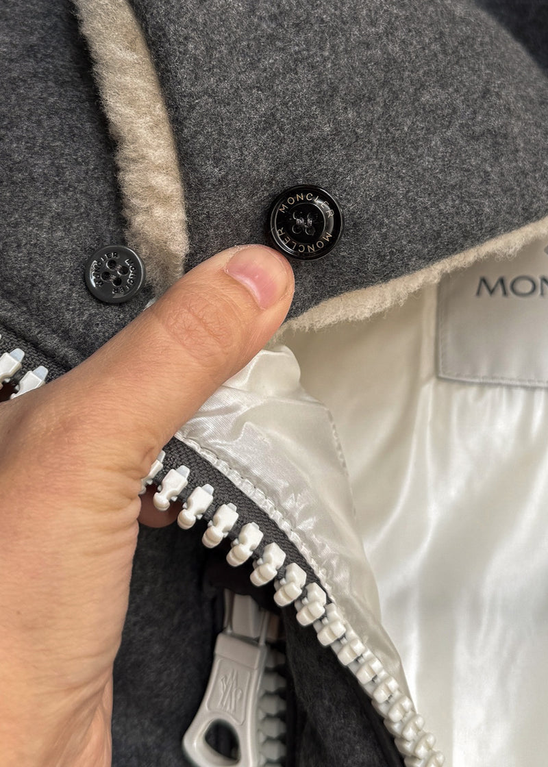 Branded hardware of Moncler X Ami Bastien Grey Flannel Shearling Collar Down Vest