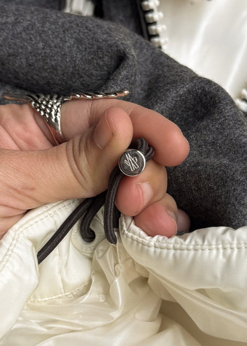 Branded hardware of Moncler X Ami Bastien Grey Flannel Shearling Collar Down Vest