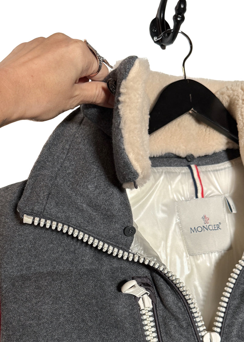 Collar area of Moncler X Ami Bastien Grey Flannel Shearling Collar Down Vest