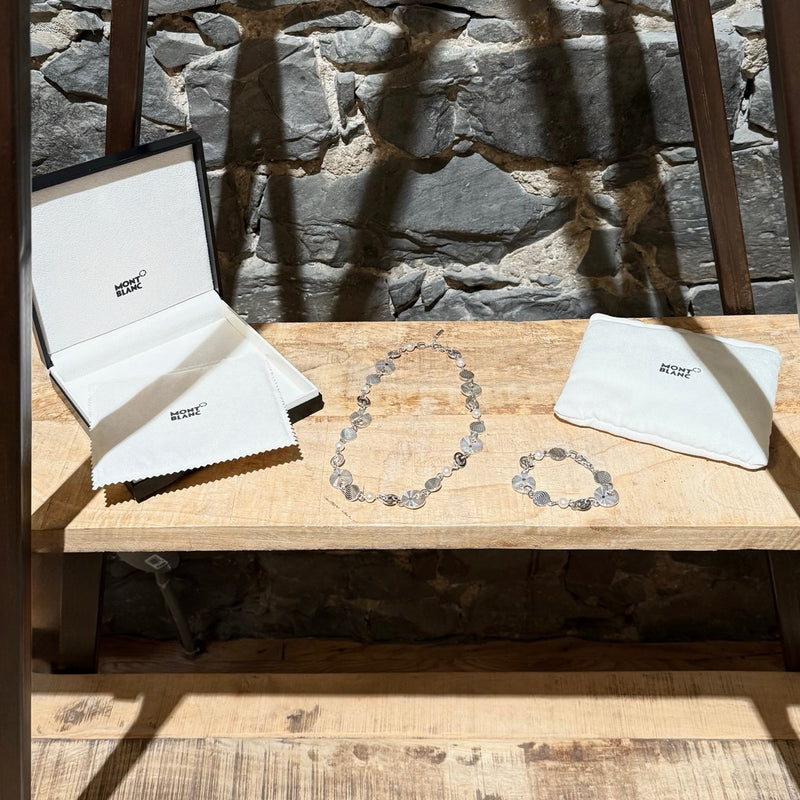 Montblanc Star Collection Sterling Silver Pearls Necklace & Bracelet Set