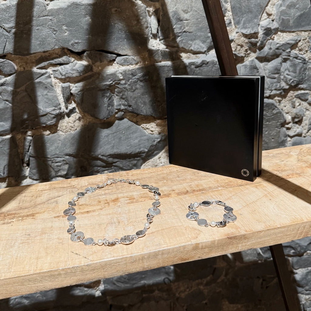 Montblanc Star Collection Sterling Silver Pearls Necklace & Bracelet Set