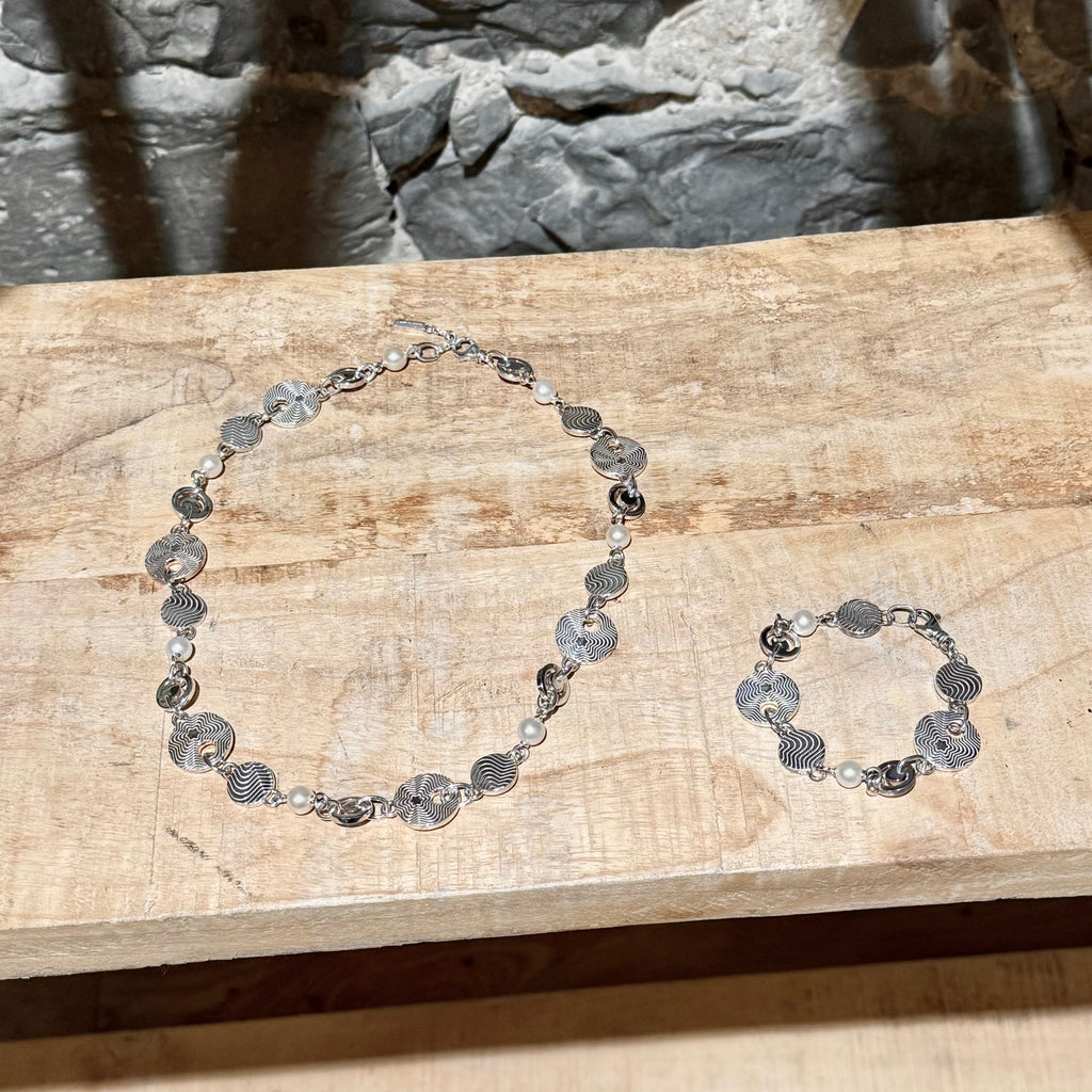 Montblanc Star Collection Sterling Silver Pearls Necklace & Bracelet Set