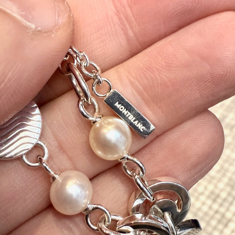 Montblanc Star Collection Sterling Silver Pearls Necklace & Bracelet Set