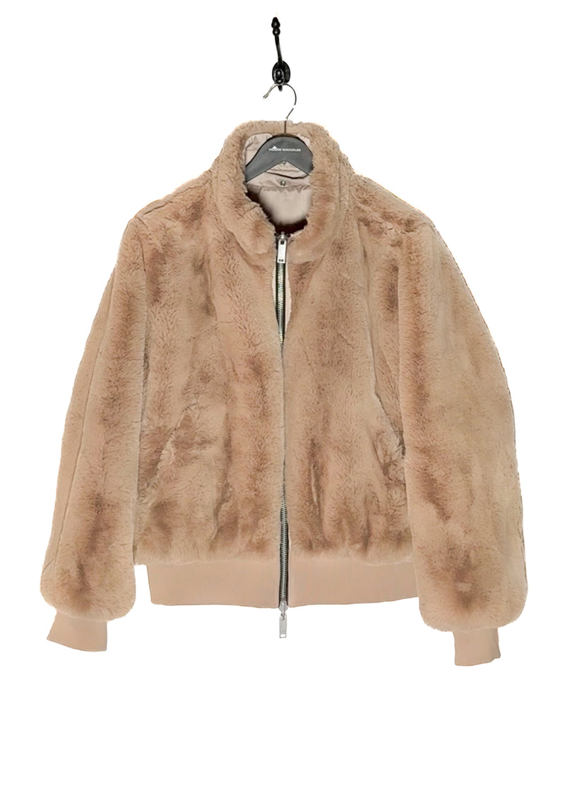 Reverse side of Moose Knuckles Beige Tan Debbie Bunny Reversible Bomber Jacket