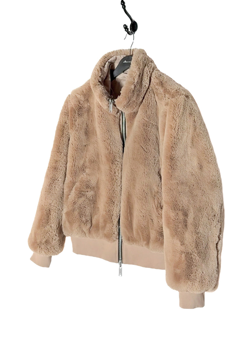 front side of reverse side of Moose Knuckles Beige Tan Debbie Bunny Reversible Bomber Jacket