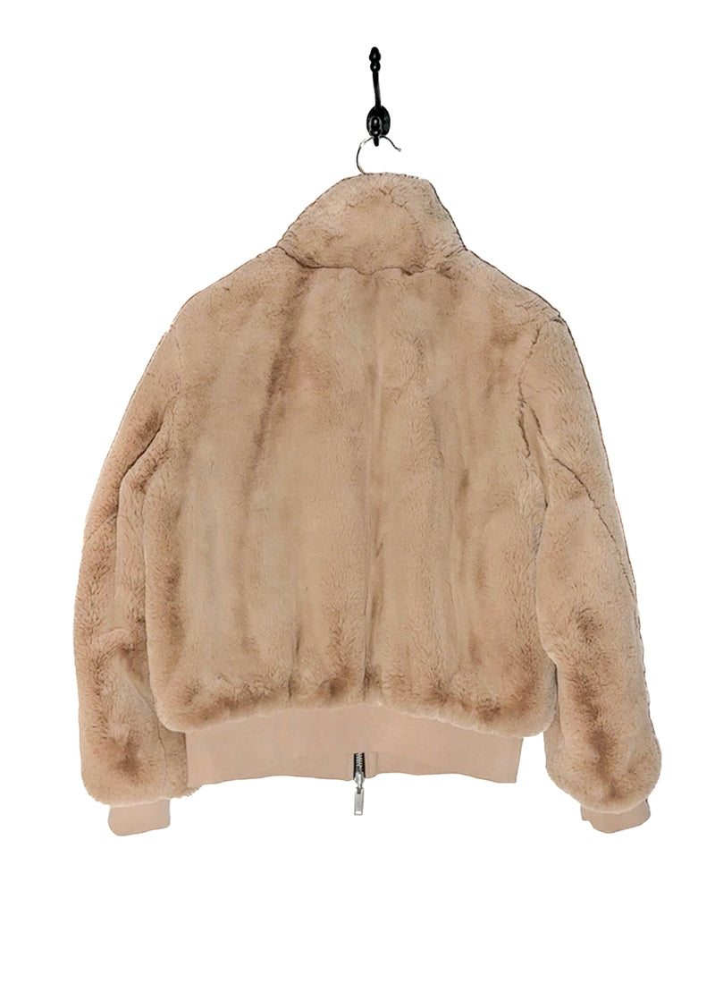 Reverse back of Moose Knuckles Beige Tan Debbie Bunny Reversible Bomber Jacket