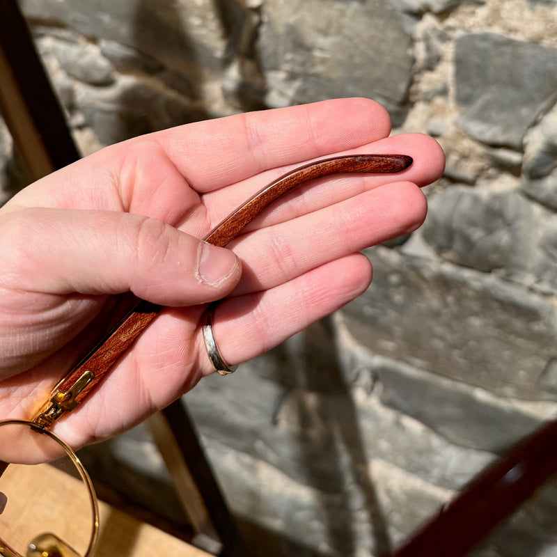 Must de Cartier Vintage Giverny Gold Plated Round Bubinga Wood Sunglasses