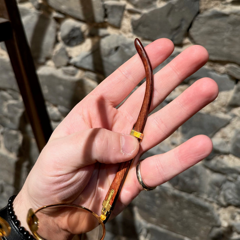 Must de Cartier Vintage Giverny Gold Plated Round Bubinga Wood Sunglasses