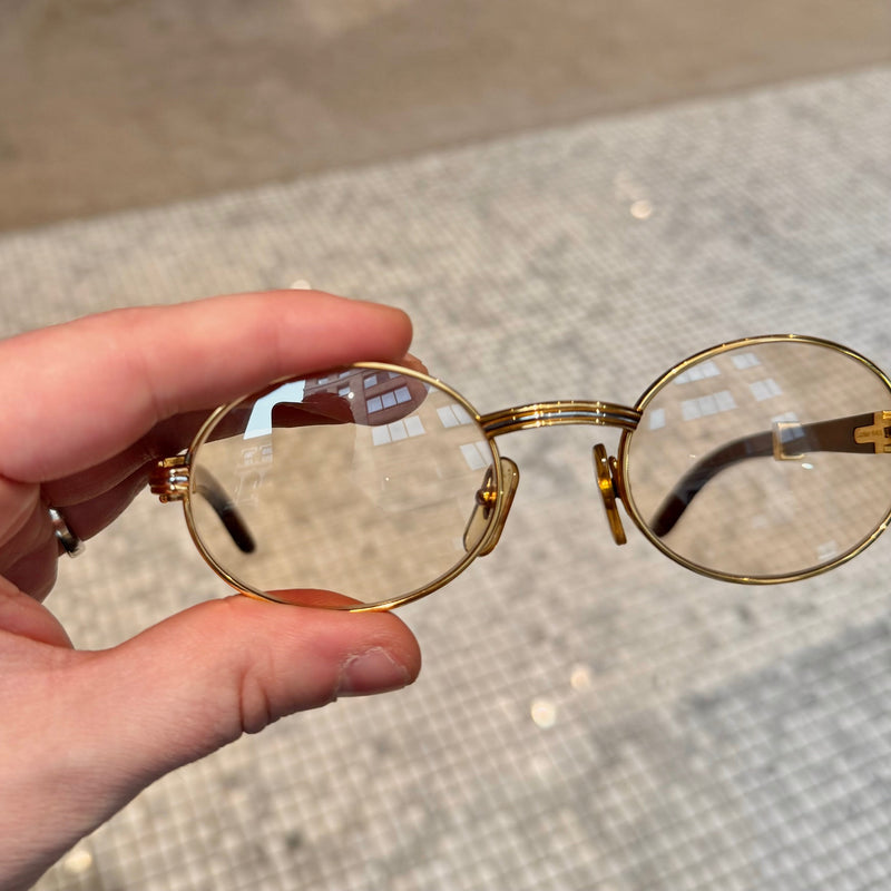 Must de Cartier Vintage Giverny Gold Plated Round Bubinga Wood Sunglasses